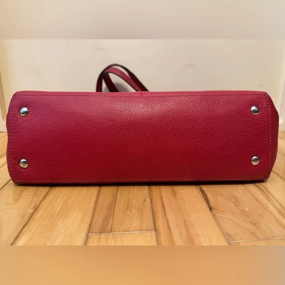 Coach Red Pebbled Leather Turnlock Tote Shoulder Bag Silver Hardware - Picture 11 of 11